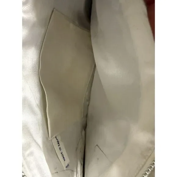 Antique Hand Beaded Pearl Evening Bag Cream Clutch w/Beaded Accents Zipper Close - Picture 9 of 11